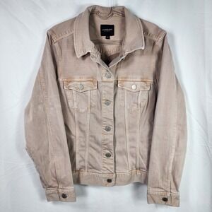 Liverpool‎ Neutral Denim Jacket Womens Large Stretch Trucker Distressed Grunge